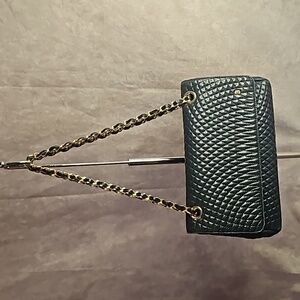 Bally Double Flap Navy Leather Gold Chain Crossbody Shoulder Bag Purse